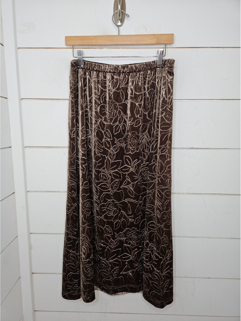 Christopher & Banks medium brown velvet floral burnout midi skirt